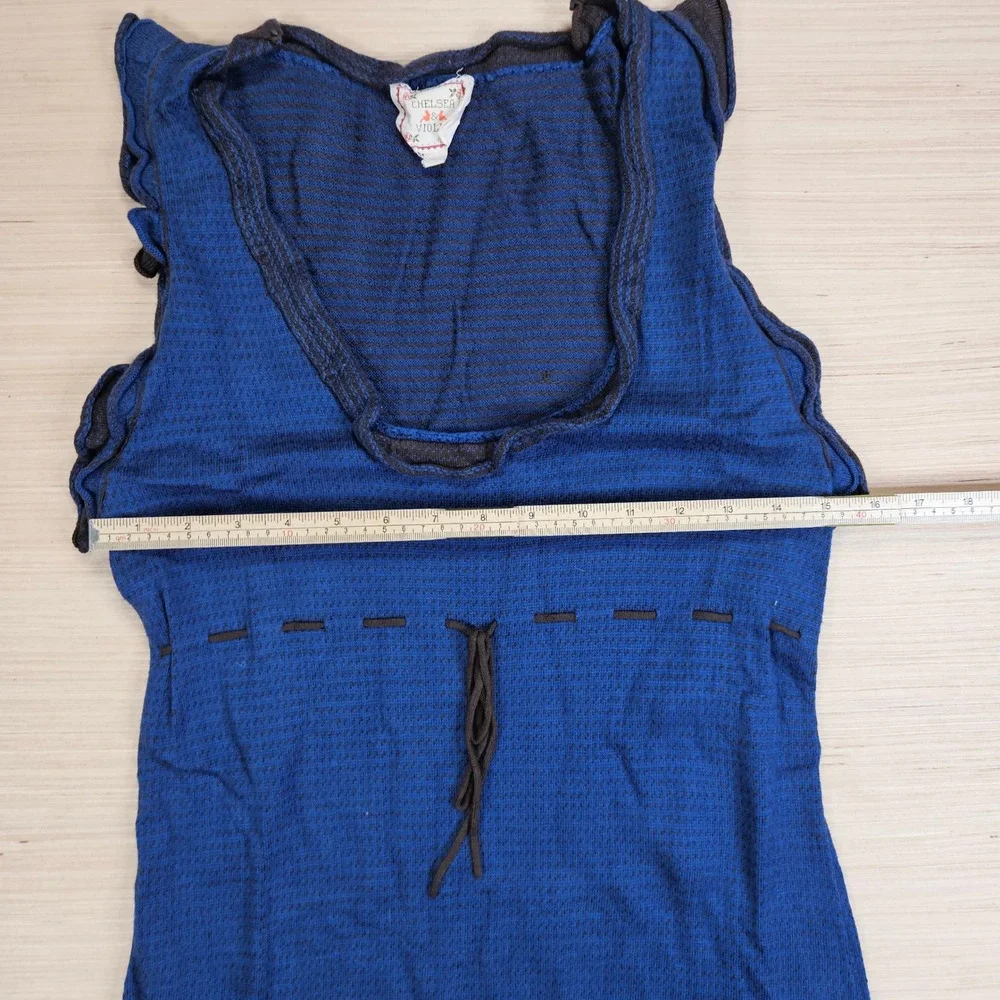 Chelsea & Violet Dress Women L Blue Sleeveless Knit‎ Ruffle Trim Drawstring